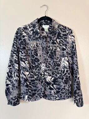 Laura Ashley Petite Animal Print Jacket - Black & Gray